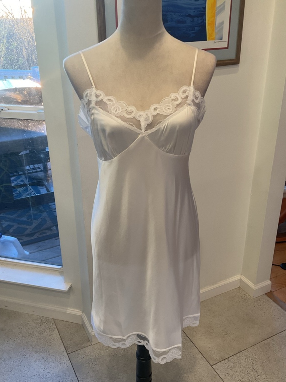 Trina Turk White Lace-Trim Satin Chemise
